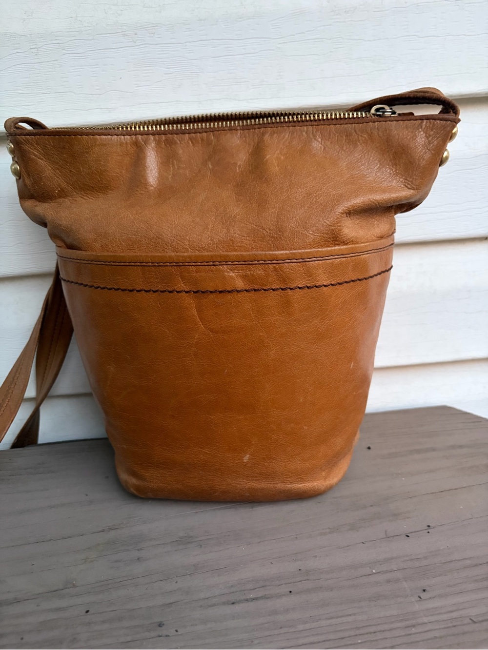 HOBO International Brown Leather Crossbody Bag Two Compartment Adjustable Strap